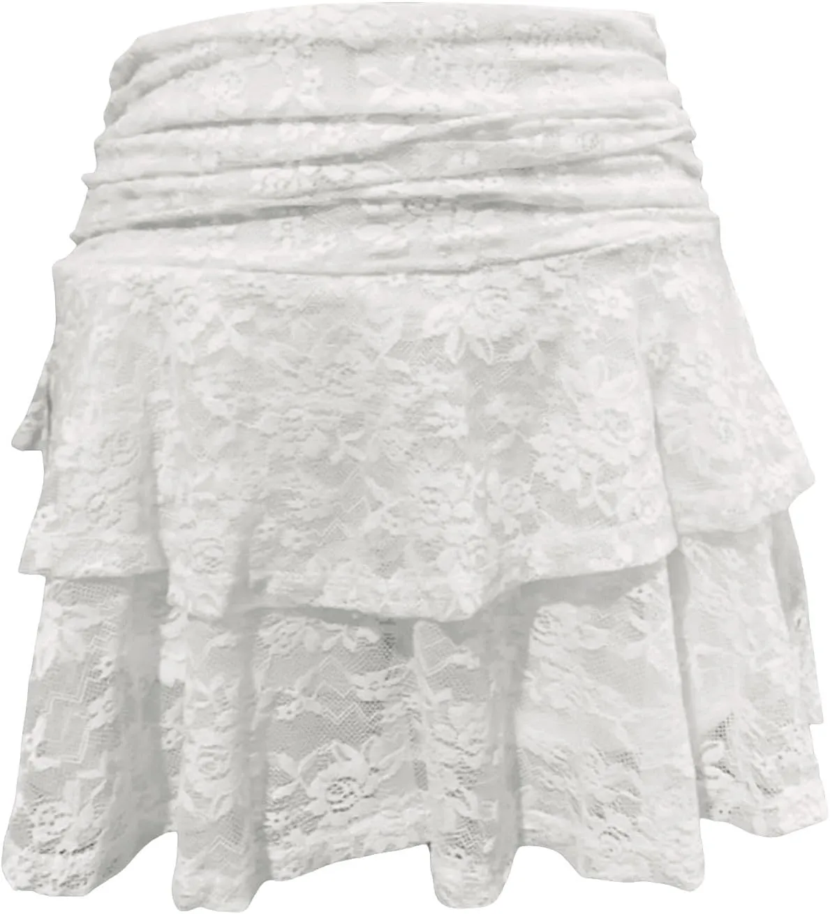 Lace Skirts for Women Y2k Elastic Low Rise Layered Pleated A-Line Mini Skirt Cute Flowy Ruffle Short Skirt Streetwear