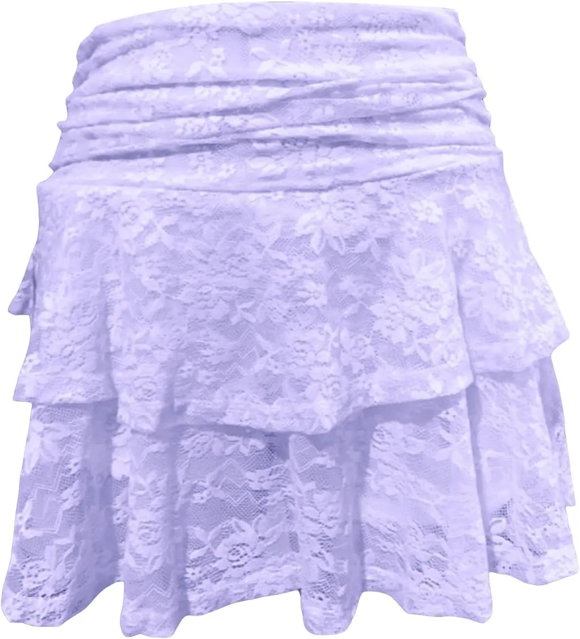 Lace Skirts for Women Y2k Elastic Low Rise Layered Pleated A-Line Mini Skirt Cute Flowy Ruffle Short Skirt Streetwear