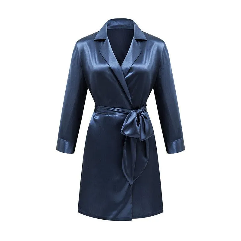 Lace-up Silk Bathrobe French Satin Pajamas