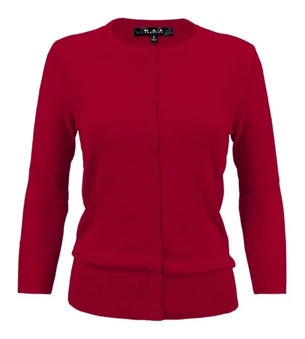 Ladies Crewneck Button Down Knit Cardigan Sweater
