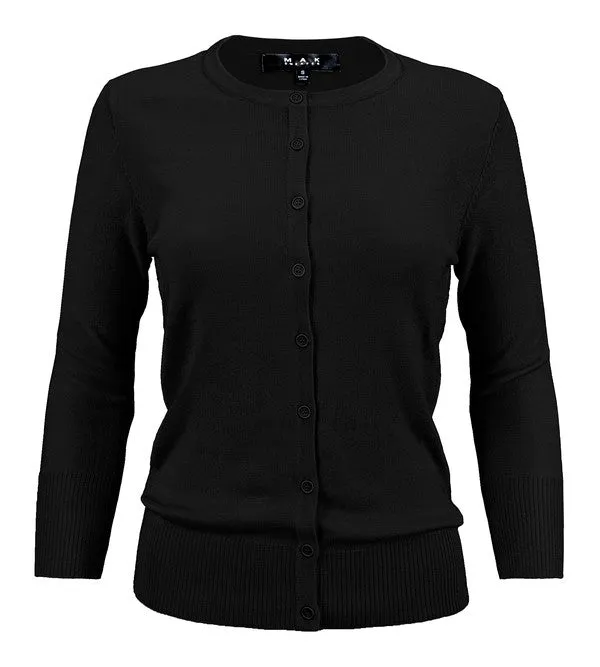 Ladies Crewneck Button Down Knit Cardigan Sweater