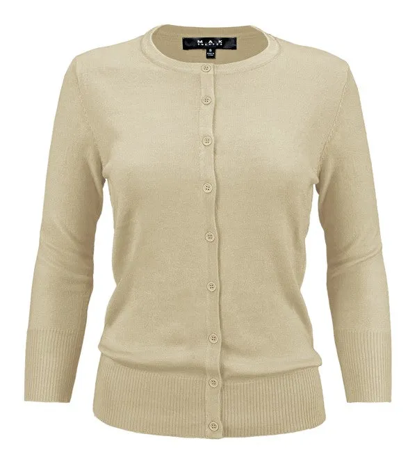 Ladies Crewneck Button Down Knit Cardigan Sweater