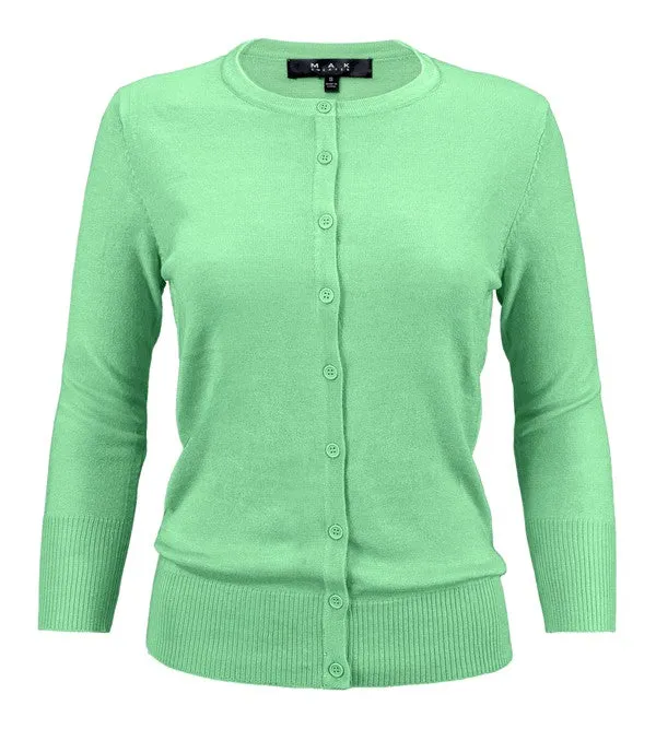 Ladies Crewneck Button Down Knit Cardigan Sweater