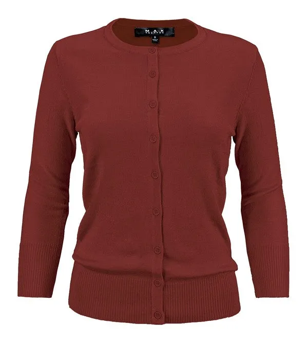 Ladies Crewneck Button Down Knit Cardigan Sweater