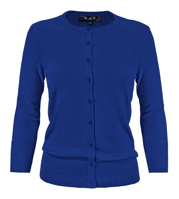 Ladies Crewneck Button Down Knit Cardigan Sweater