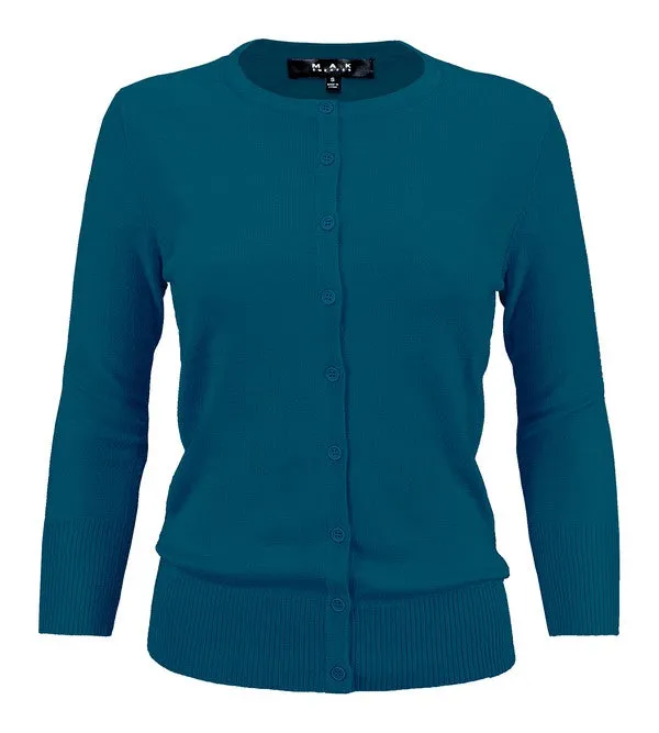 Ladies Crewneck Button Down Knit Cardigan Sweater