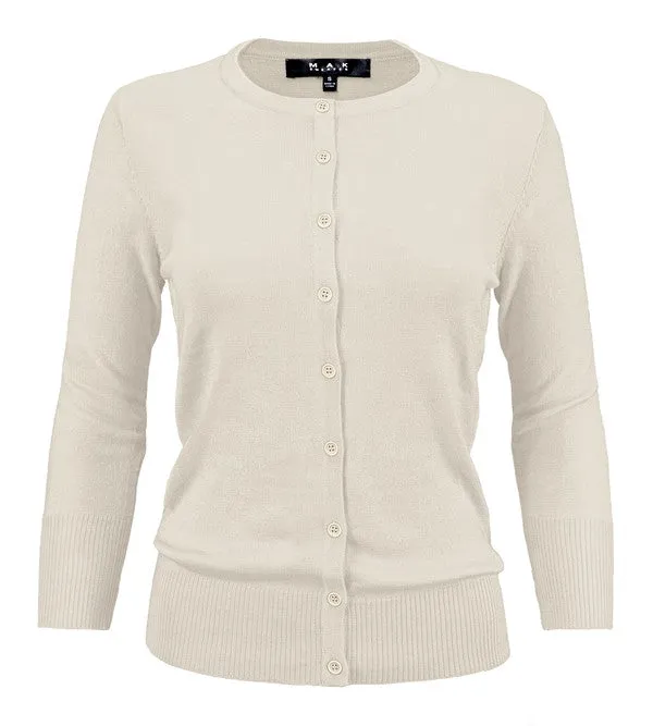 Ladies Crewneck Button Down Knit Cardigan Sweater