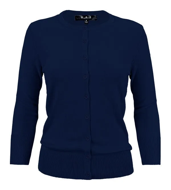 Ladies Crewneck Button Down Knit Cardigan Sweater