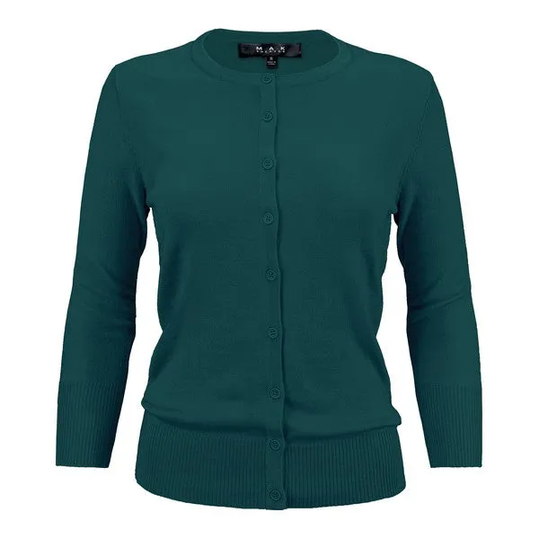 Ladies Crewneck Button Down Knit Cardigan Sweater