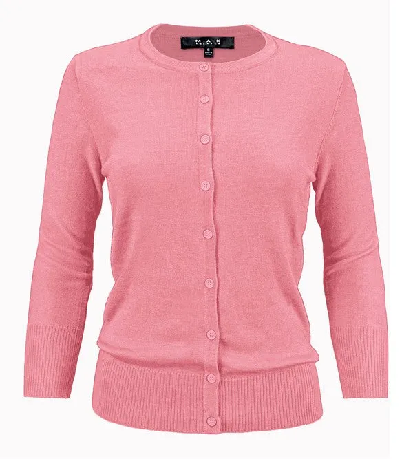 Ladies Crewneck Button Down Knit Cardigan Sweater