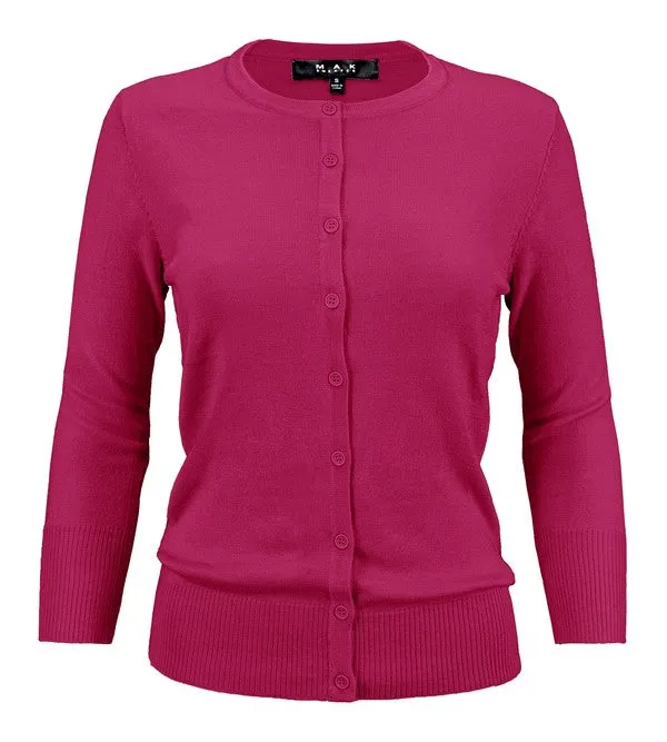 Ladies Crewneck Button Down Knit Cardigan Sweater