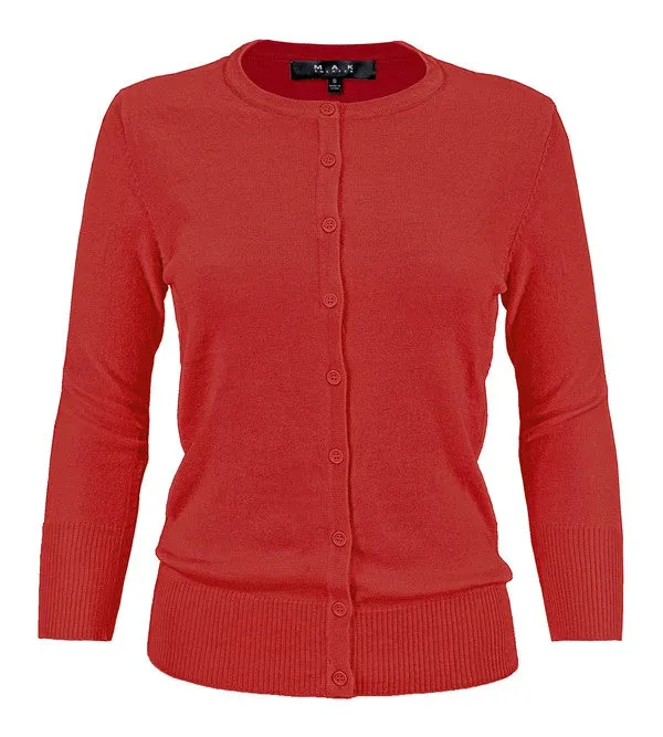 Ladies Crewneck Button Down Knit Cardigan Sweater