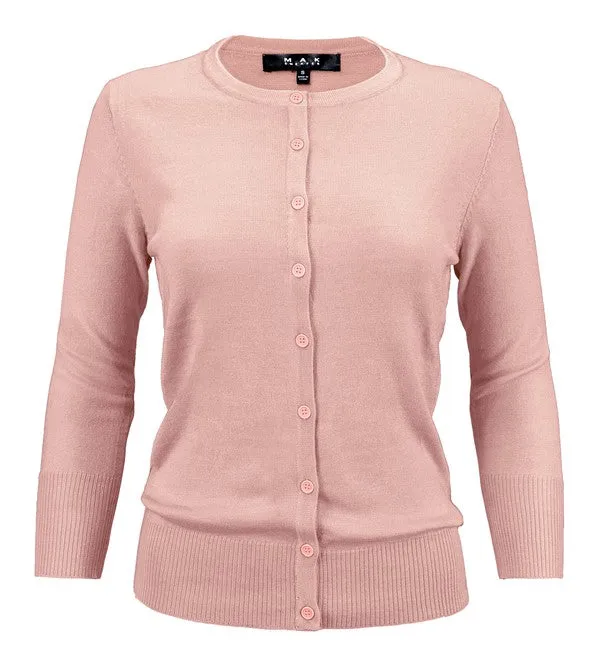 Ladies Crewneck Button Down Knit Cardigan Sweater