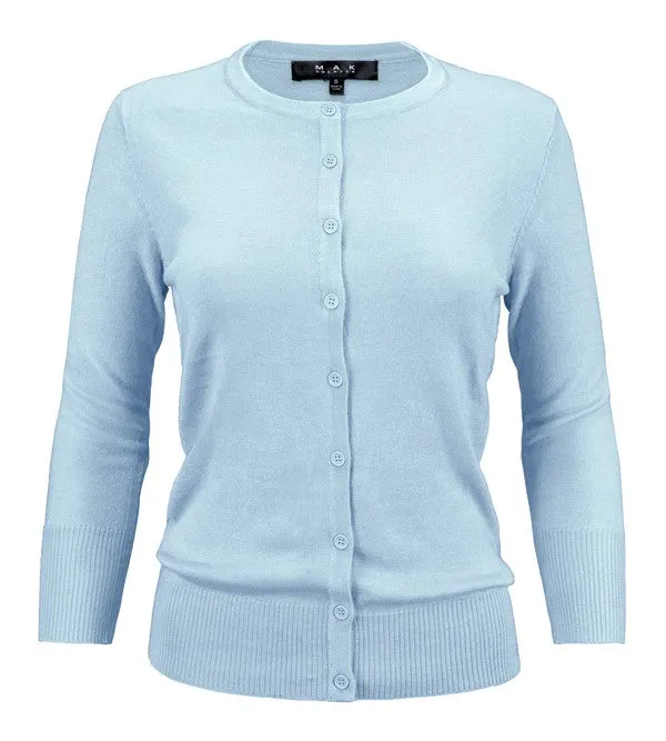 Ladies Crewneck Button Down Knit Cardigan Sweater