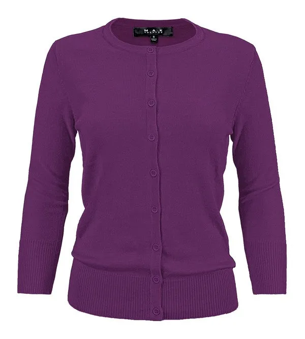 Ladies Crewneck Button Down Knit Cardigan Sweater