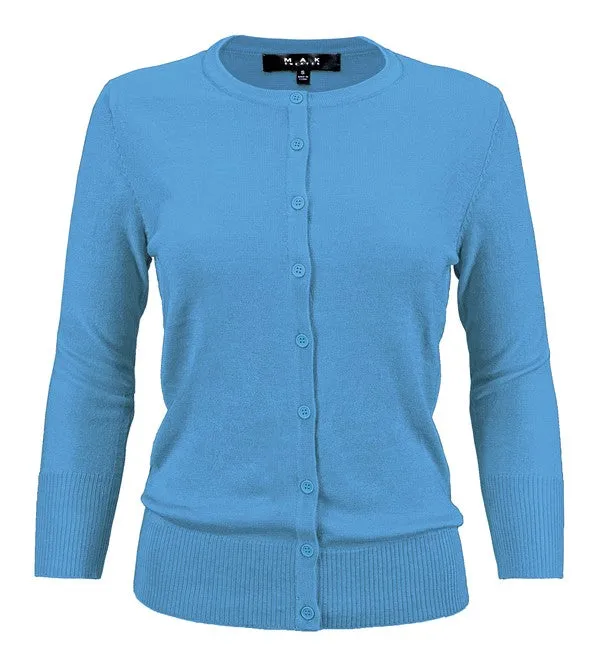 Ladies Crewneck Button Down Knit Cardigan Sweater