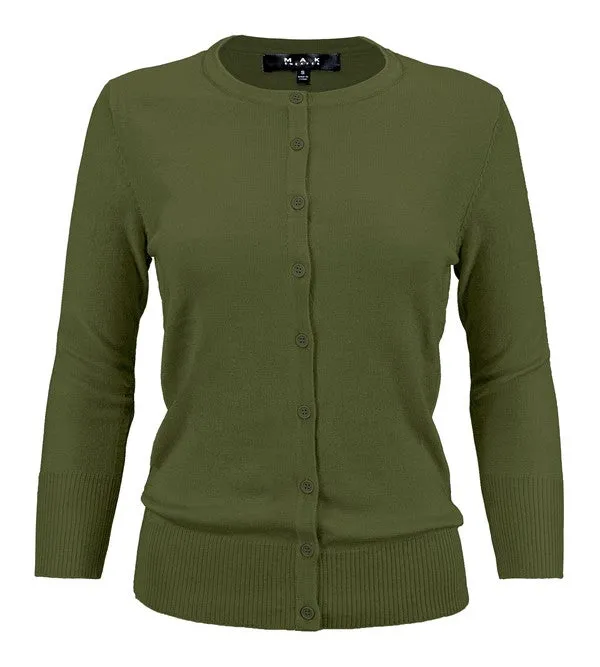 Ladies Crewneck Button Down Knit Cardigan Sweater