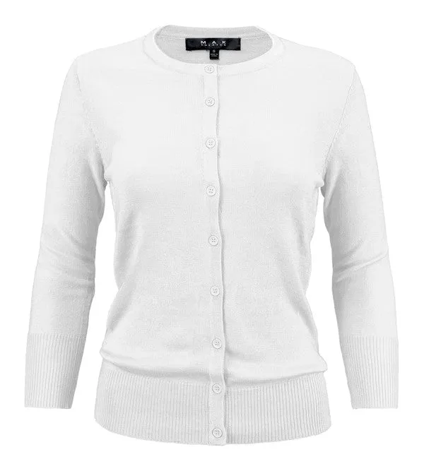 Ladies Crewneck Button Down Knit Cardigan Sweater