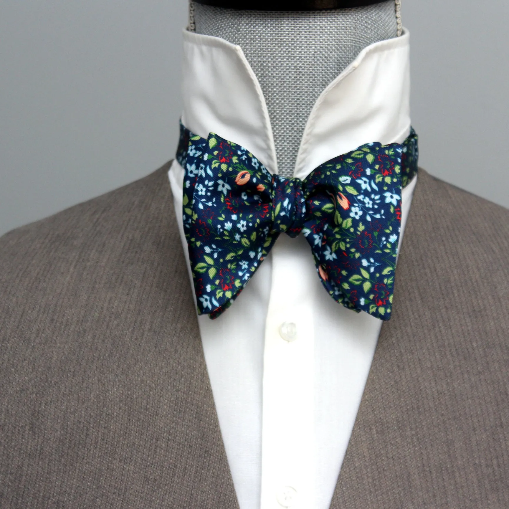 Large Blue Floral Silk Bow Tie