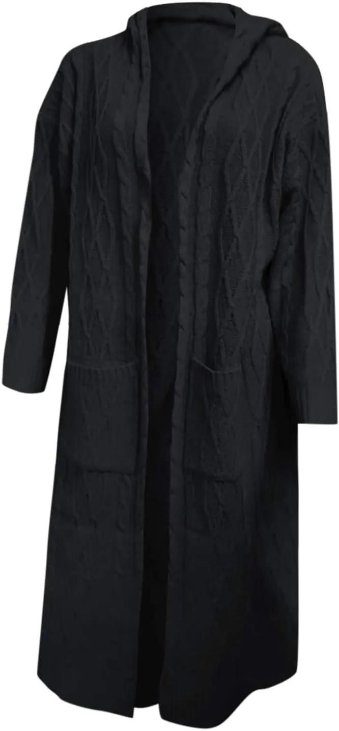 Lastesso 2023 Fall Cardigan for Women Soft Long Knit Overcoat Oversize Open Front Cable Knit Hooded Coat Trendy Sweater