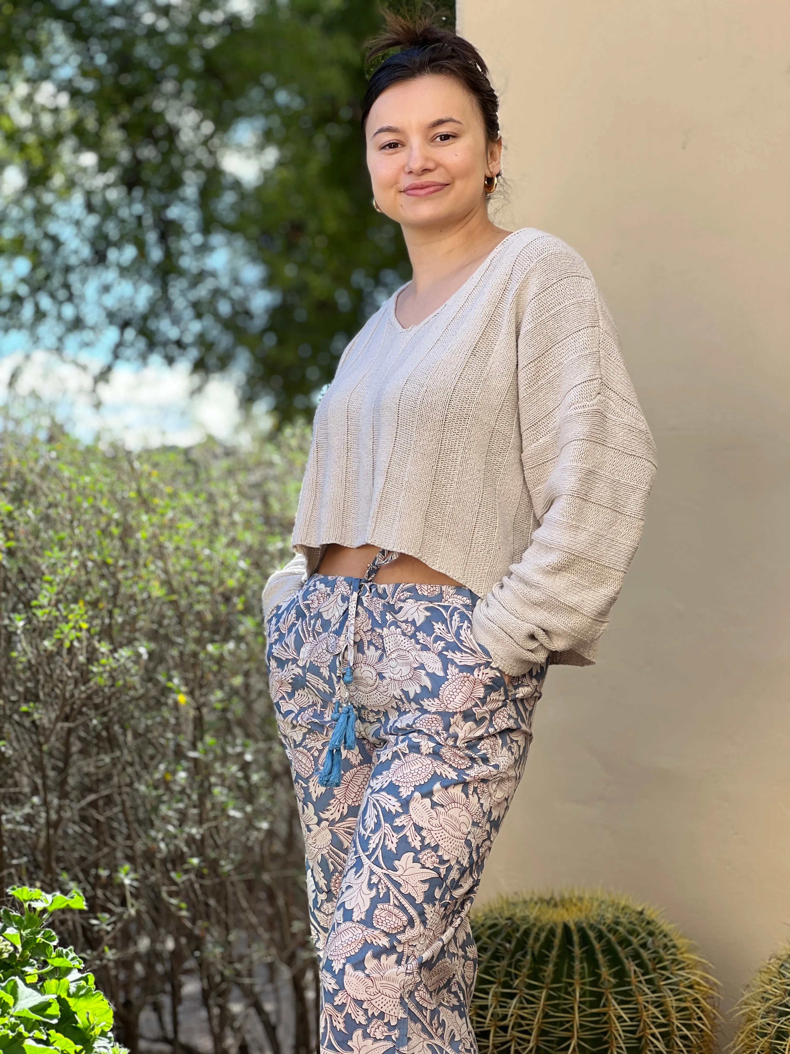Laura Pewter Floral Cotton Lounge Pants