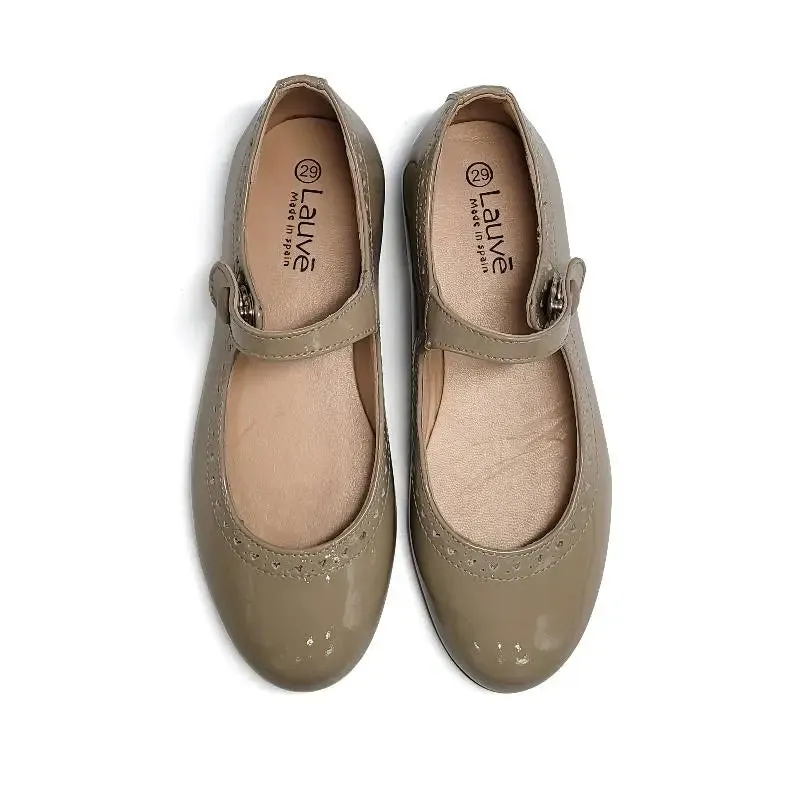 Lauve Taupe Patent Heart Mary Jane