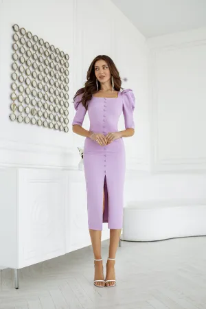 Lavender Puff Sleeve Midi Dress