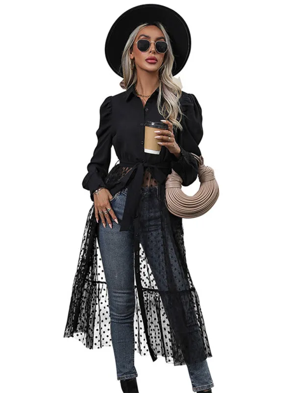 Layered Patchwork Polka Dot Mesh Dress for Fall