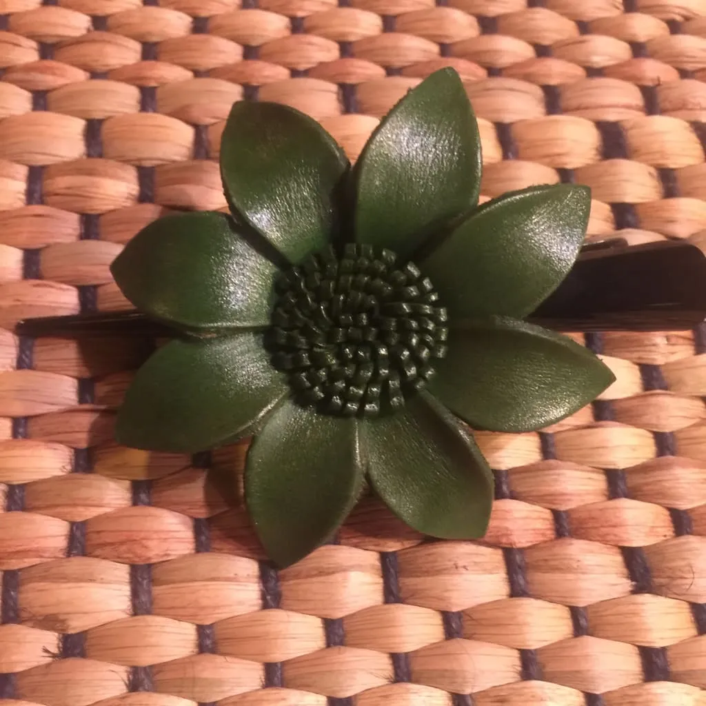 Leather Flower Hair Clip | Thai Handmade Daisy |  Alligator Clamp