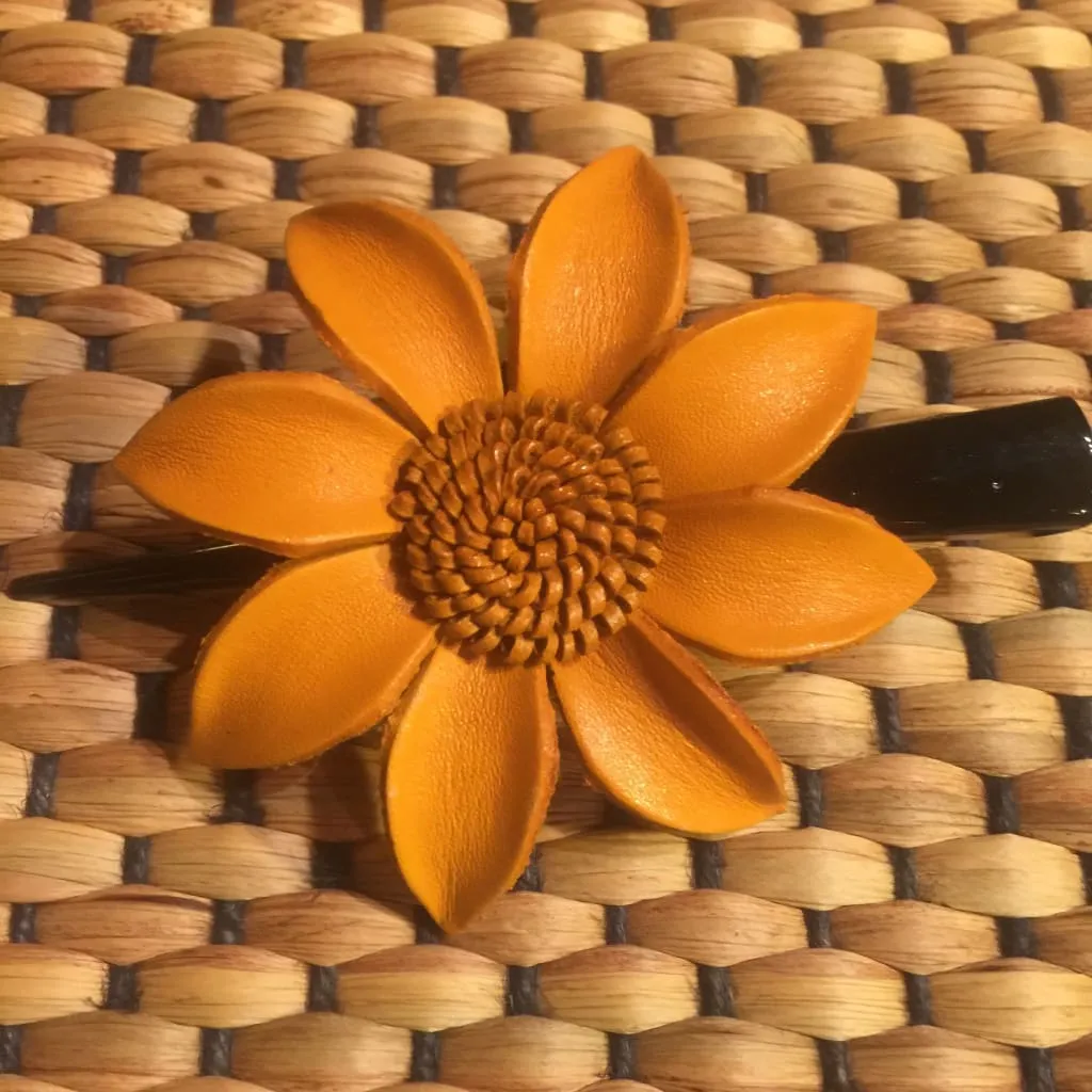 Leather Flower Hair Clip | Thai Handmade Daisy |  Alligator Clamp