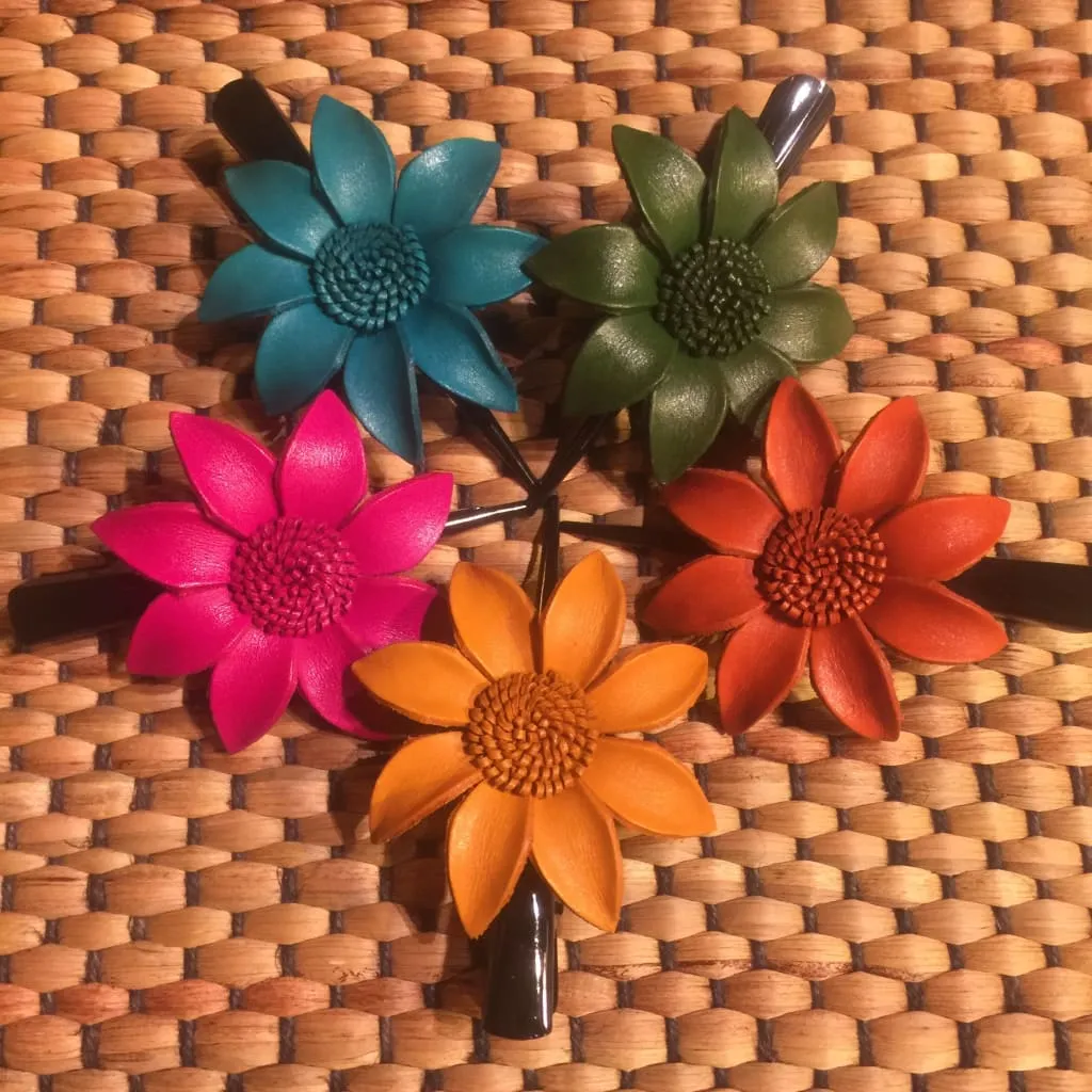 Leather Flower Hair Clip | Thai Handmade Daisy |  Alligator Clamp