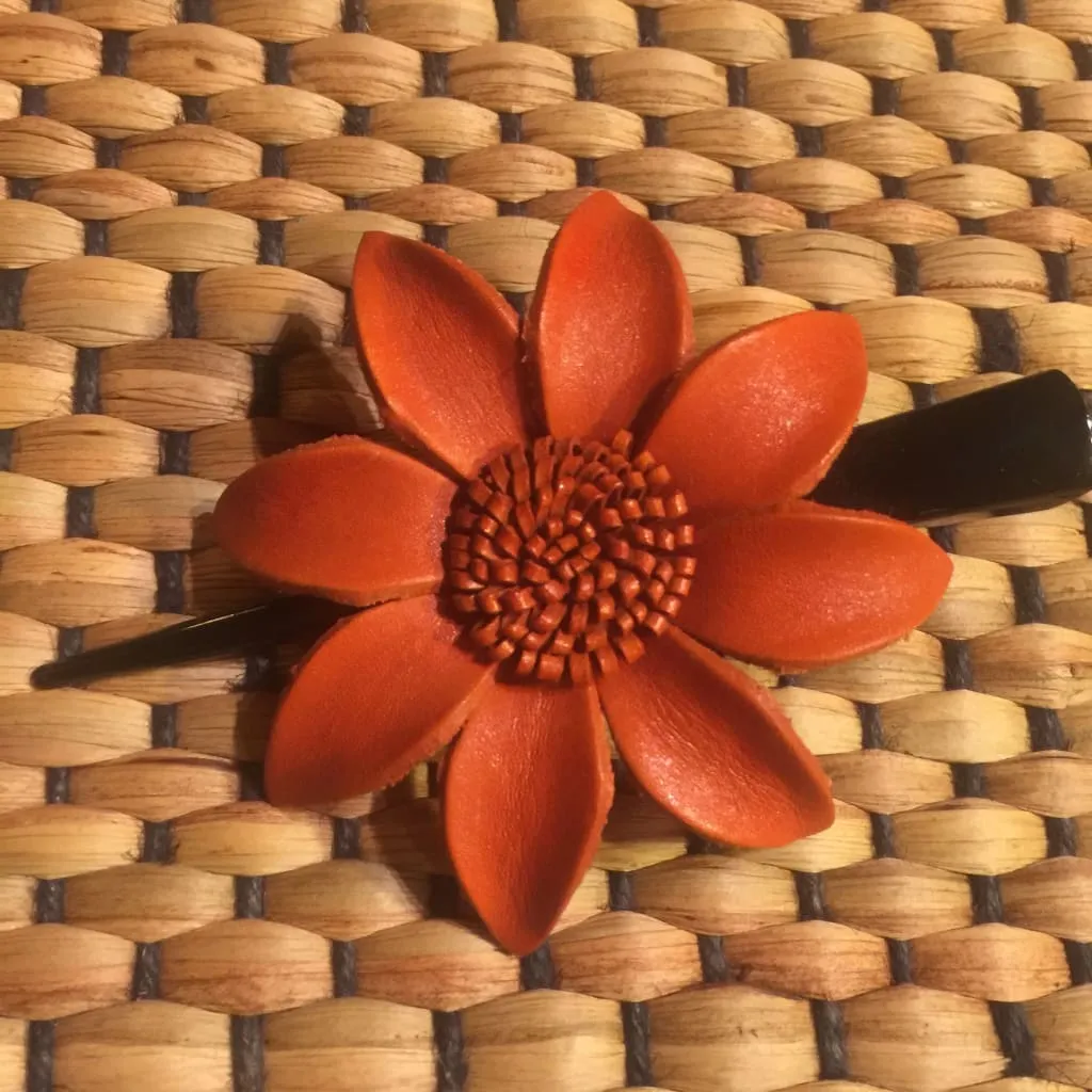 Leather Flower Hair Clip | Thai Handmade Daisy |  Alligator Clamp