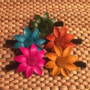 Leather Flower Hair Clip | Thai Handmade Daisy |  Alligator Clamp