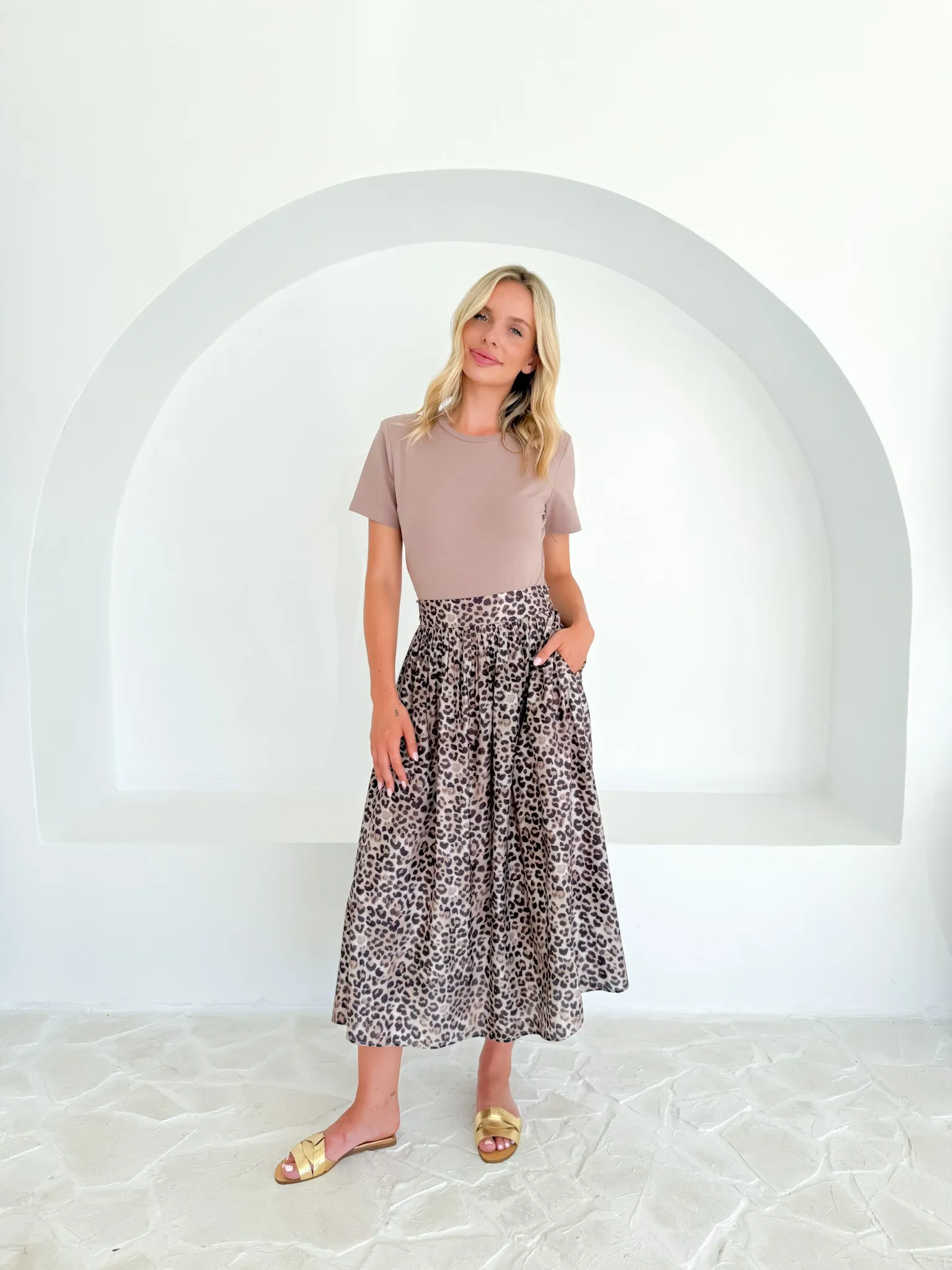 LEO PRINT FULL MIDI SKIRT