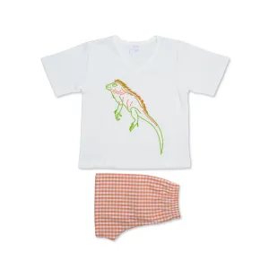 LEON BOYS' PAJAMA SET WHITE WITH ORANGE SHORTS