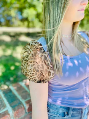 Leopard Lavender Puff Sleeve Blouse