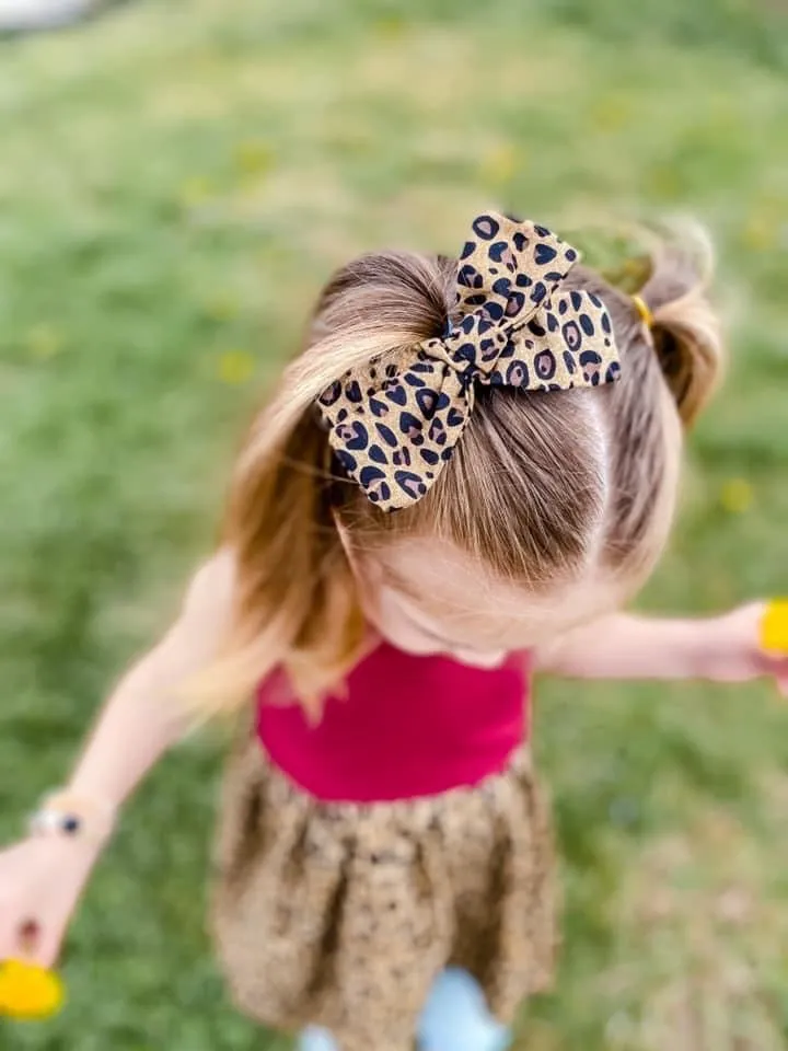 Leopard Print Fabric Hand Tied Bow Headband | Hair Clip