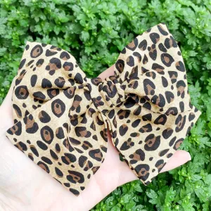 Leopard Print Fabric Hand Tied Bow Headband | Hair Clip