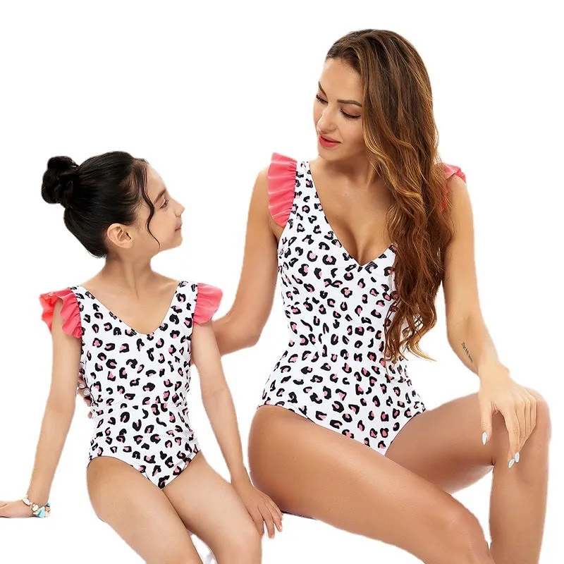 Leopard Ruffle One-Pieces Swimsuits for Mommy and Me