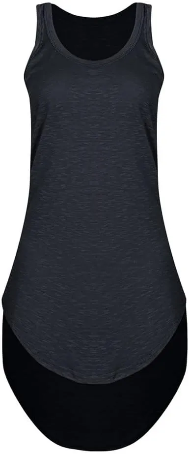 LFEOOST Summer Womens High Low Dress,Sexy Sleeveless Spoon Neck Racer Back Tank Dresses Solid Loose Casual Sport Skirt Dress