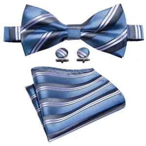Light Blue, White & Gray Stripes Matching Bowtie Set (3pc)