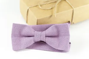 Light Purple wedding bow tie can be ordered with matching pocket square for weddings | Eco Friendly Linen bow tie gift for groomsmen