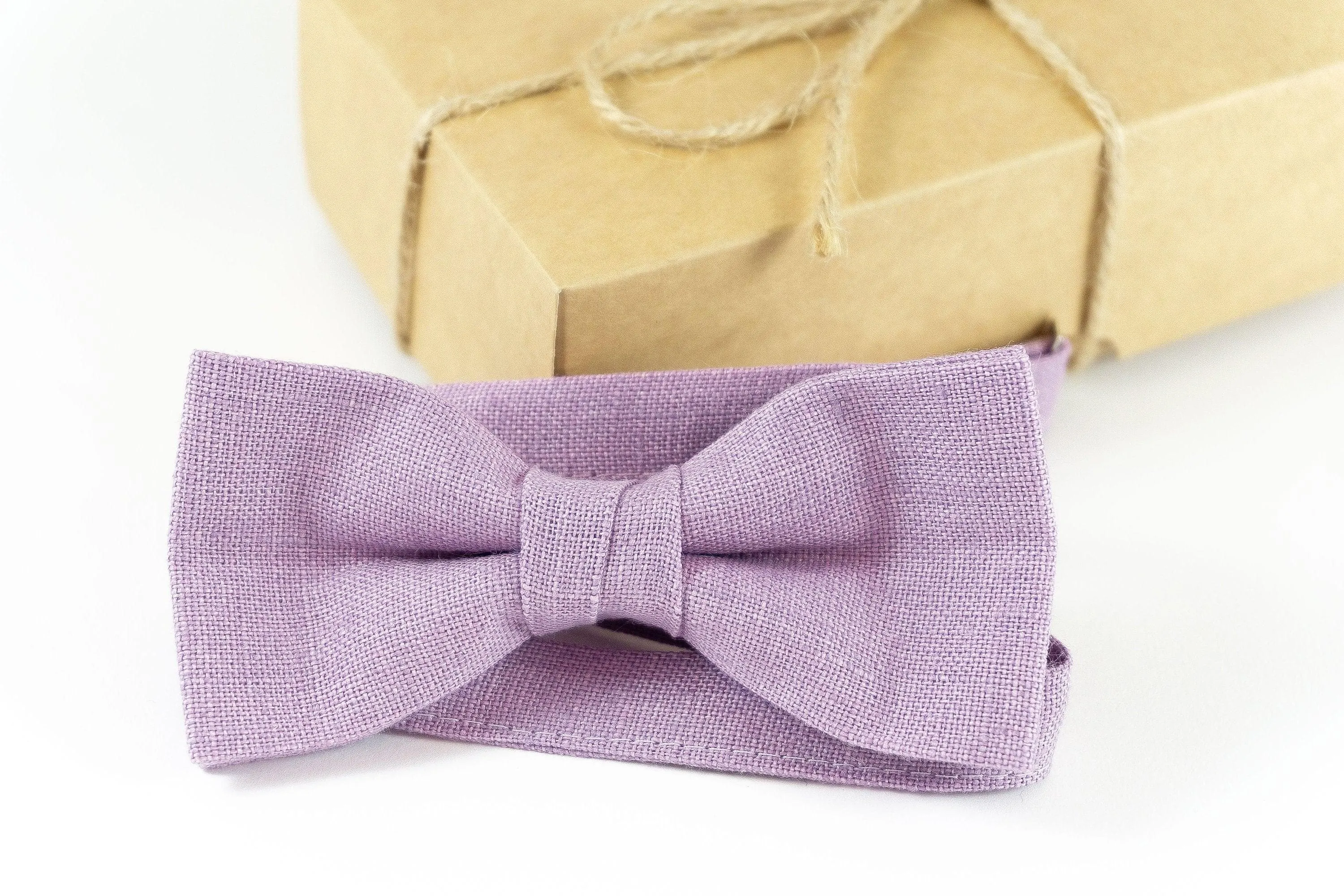 Light Purple wedding bow tie can be ordered with matching pocket square for weddings | Eco Friendly Linen bow tie gift for groomsmen