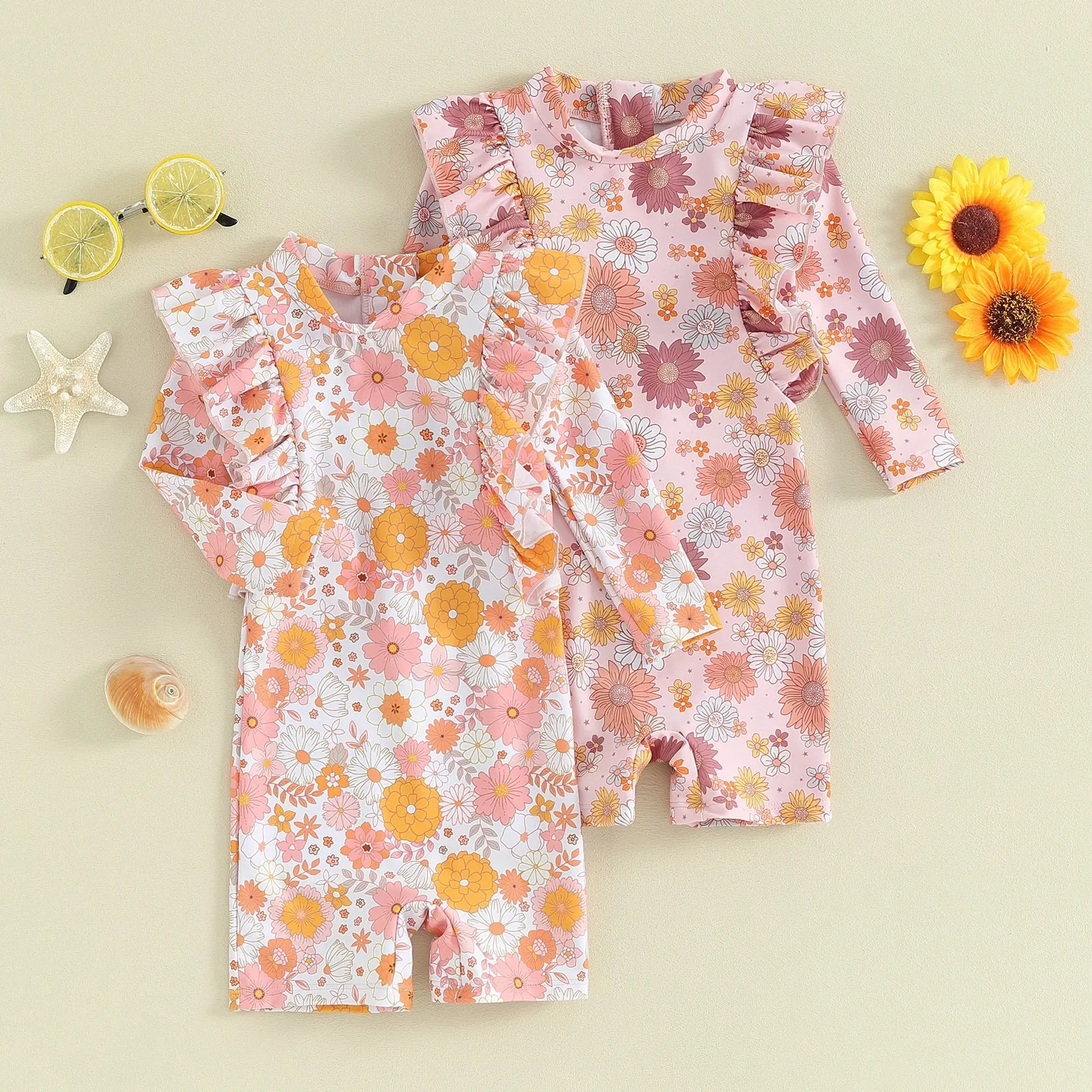 LILIAN Ruffle Long-Sleeve Swimsuit
