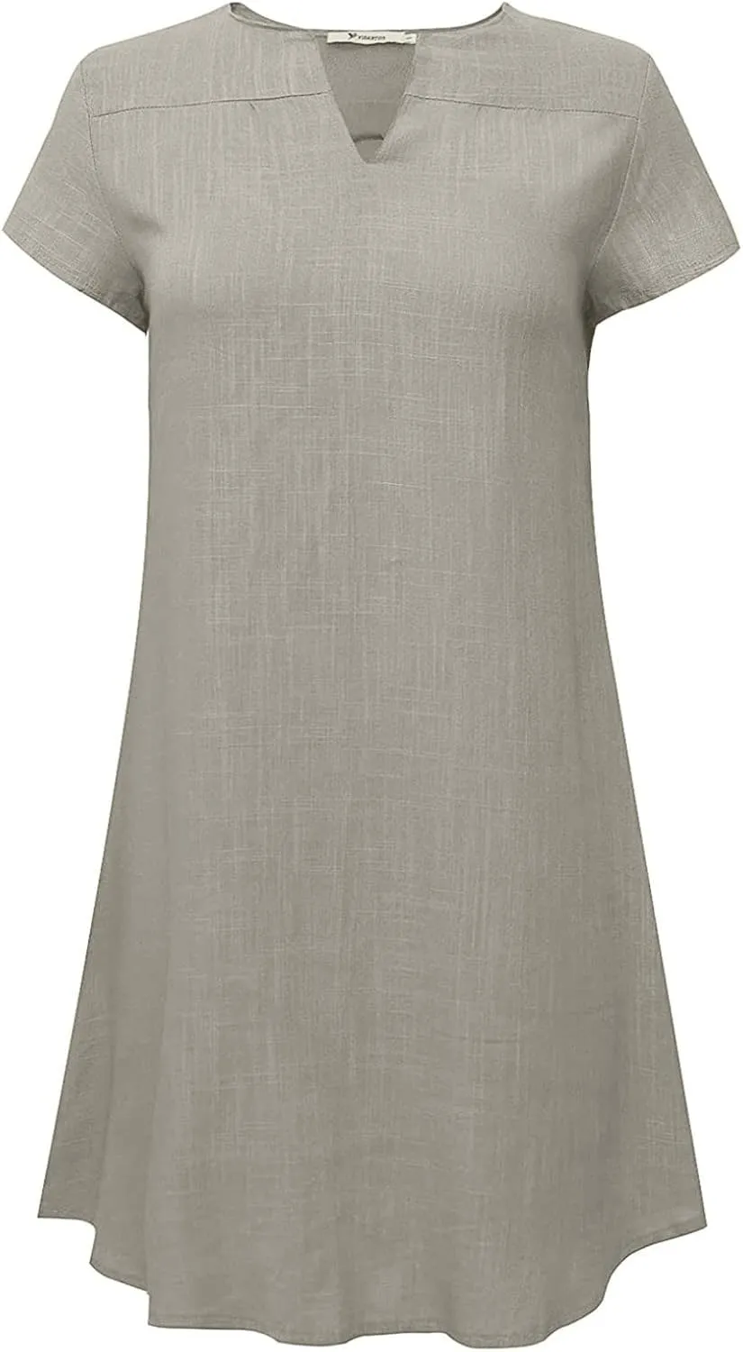 Linen Dress for Women Summer V Neck Cap Sleeve Sundress Beach Vacation Soft Plus Size Casual Mini Dresses 2025