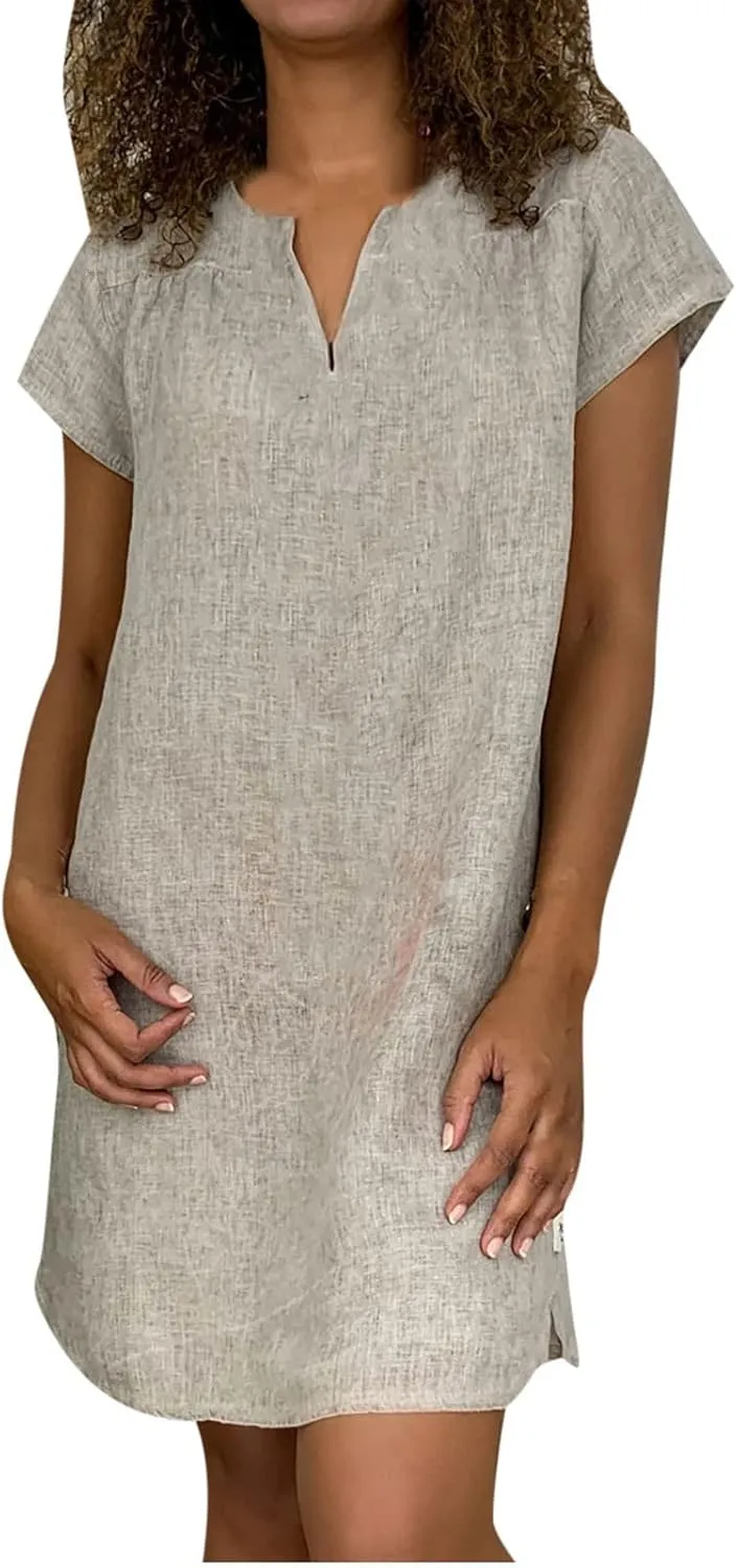 Linen Dress for Women Summer V Neck Cap Sleeve Sundress Beach Vacation Soft Plus Size Casual Mini Dresses 2025