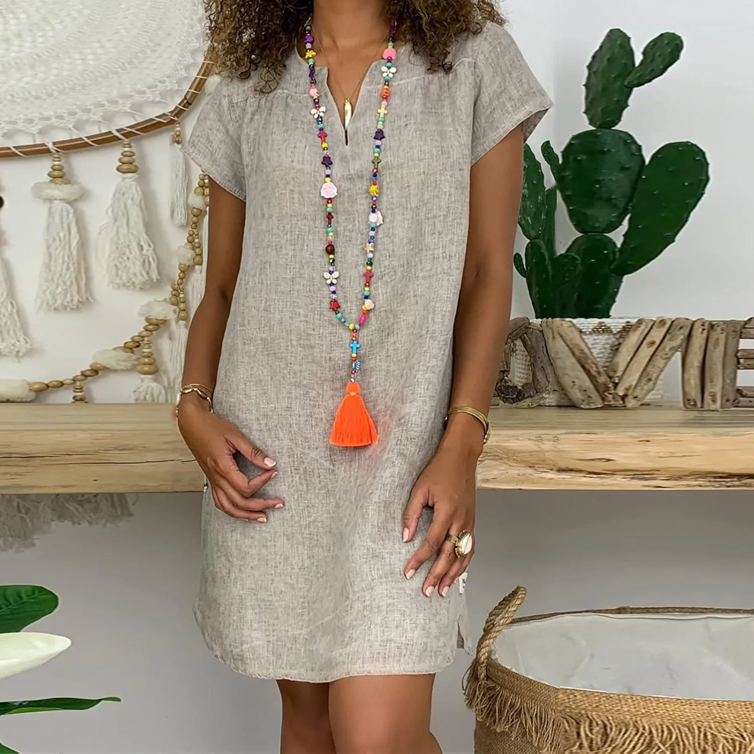 Linen Dress for Women Summer V Neck Cap Sleeve Sundress Beach Vacation Soft Plus Size Casual Mini Dresses 2025