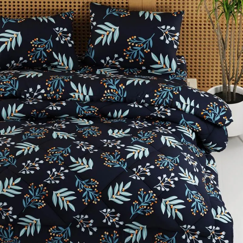 Lirio Floral Bedding Set (Navy) -Four Piece Set