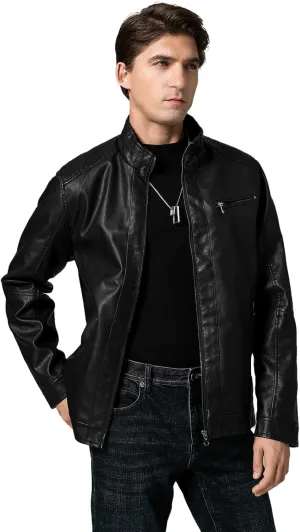 Litteking Men's Leather Jacket PU Faux Fleece Varsity Bomber Jackets Motorcycle Biker Coat