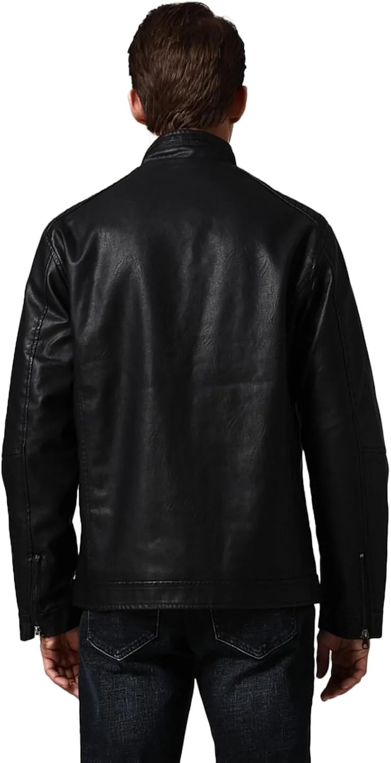 Litteking Men's Leather Jacket PU Faux Fleece Varsity Bomber Jackets Motorcycle Biker Coat